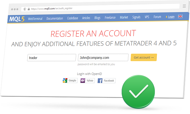 Create an MQL5.community account to be able to subscribe to a signal and start copy deals in realtime