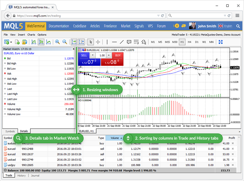 Plataforma web MetaTrader 5 actualizada: aún más rápida, aún más cómoda