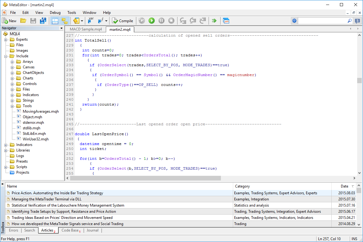 取引ロボットとインディケータの開発には特殊なエディター『MetaEditor』を使用します。