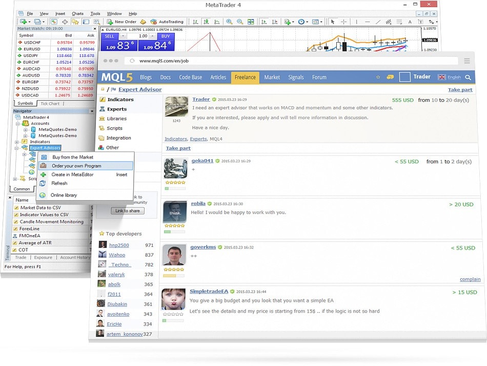 With Freelance Service any trader may order a robot or indicator and hundreds of programmers will develop it