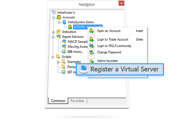 Alquilar un servidor virtual directamente desde la plataforma MetaTrader 4 es la mejor opción a la hora de organizar la suscripción a las señales de forma ininterrumpida