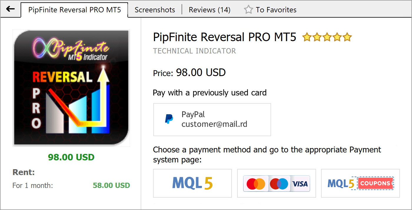 PayPalによるMQL5.communityサービスの支払い