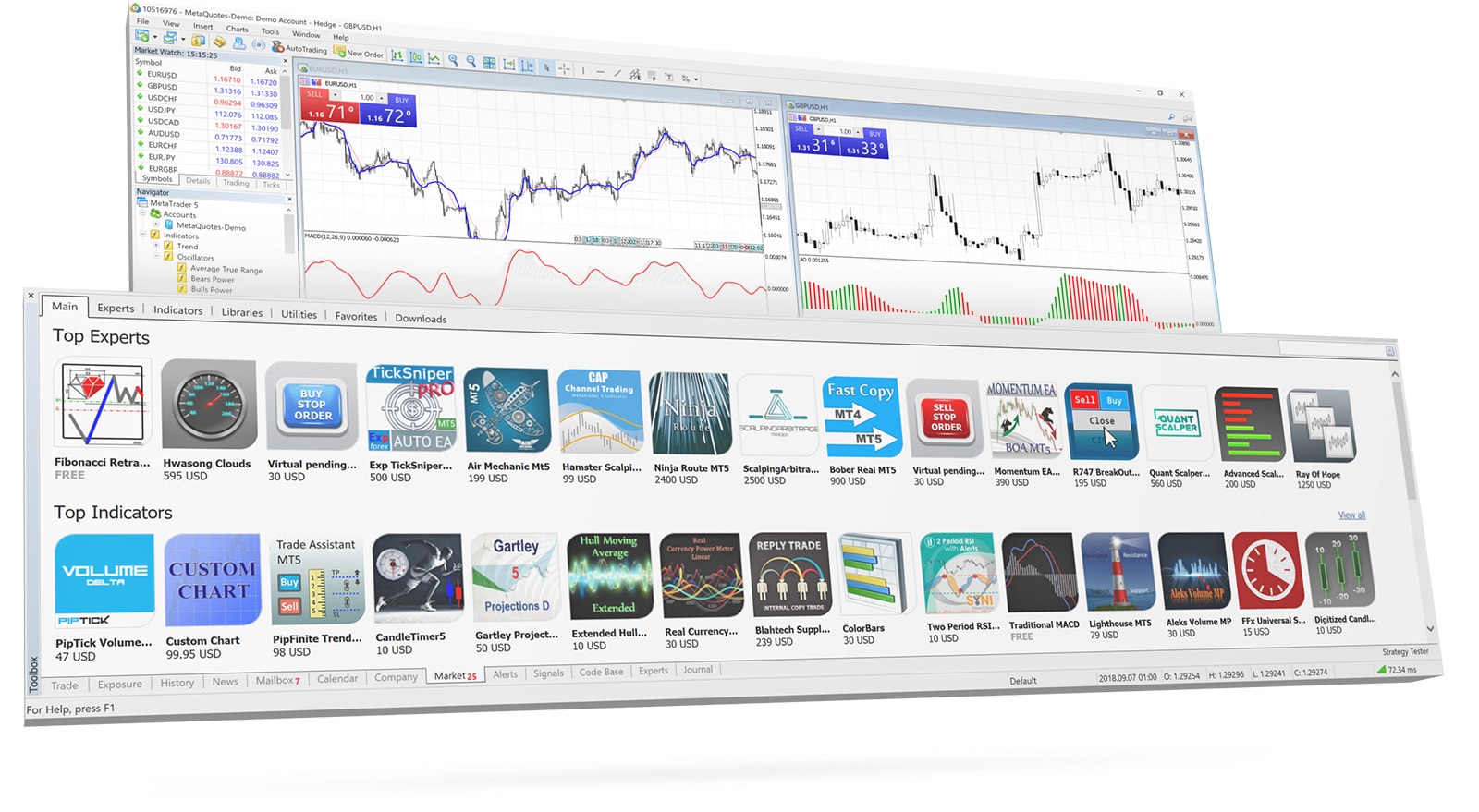 4,800 robots, 6,500 indicators, 2,400 utilities and other solutions in the MetaTrader Market