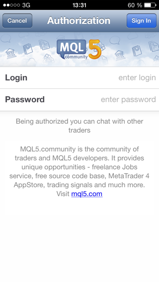 Entering MQL5.com right via the mobile platform