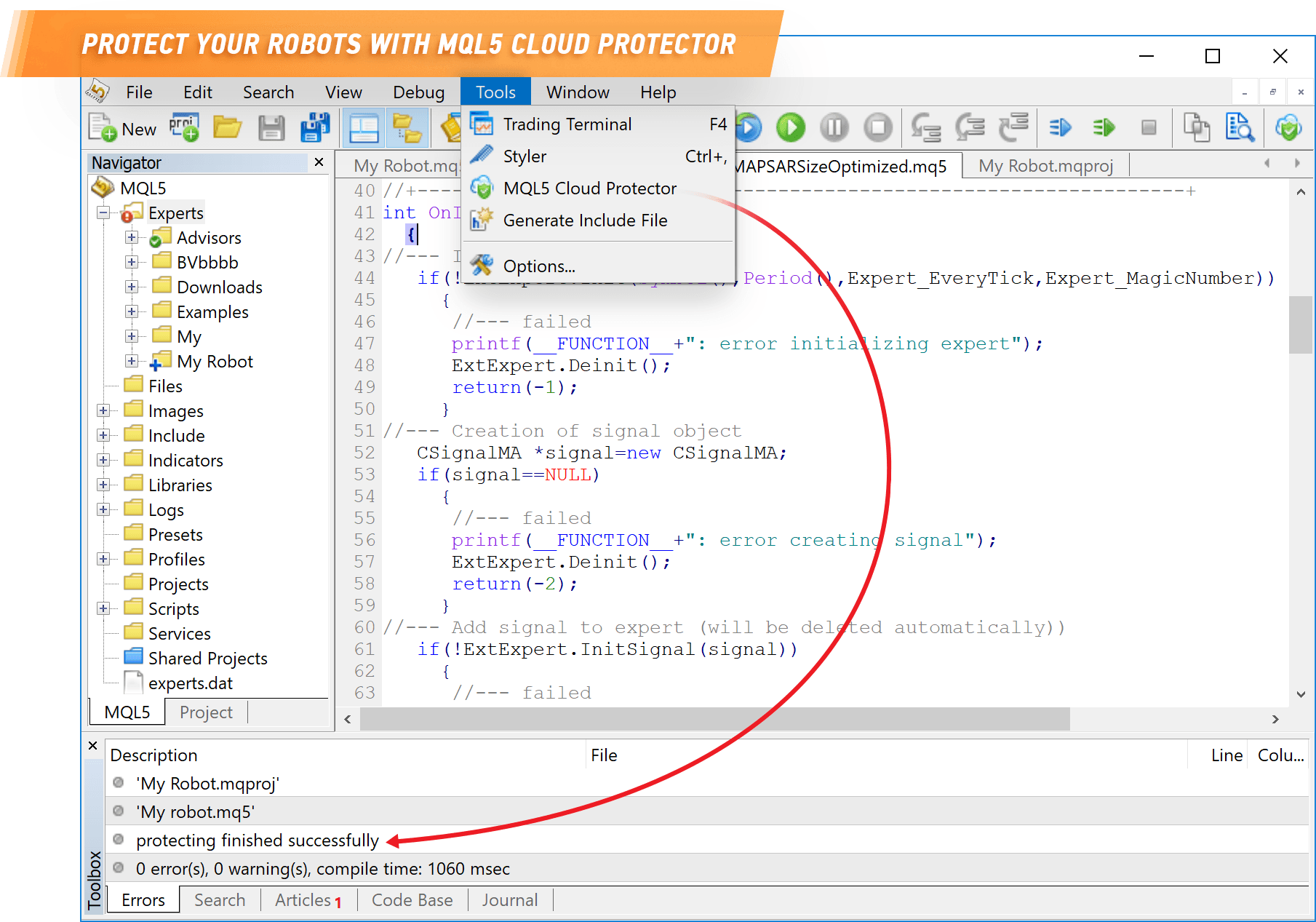 Utilice MQL5 Cloud Protector para proteger sus robots comerciales