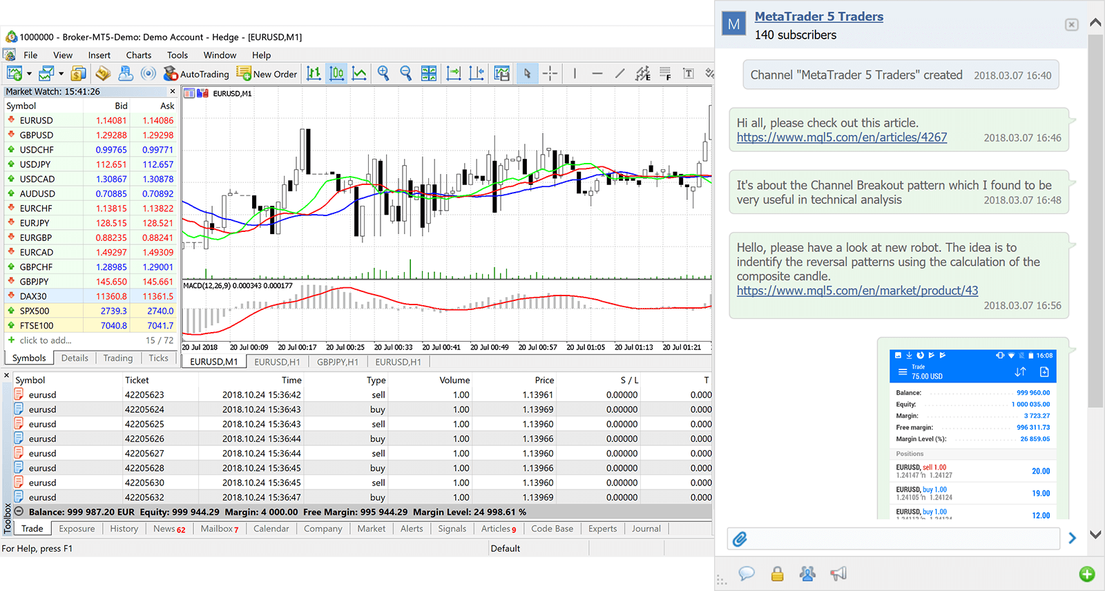 Встроенные чаты с групповыми диалогами и каналами в MetaTrader 5 build 1930