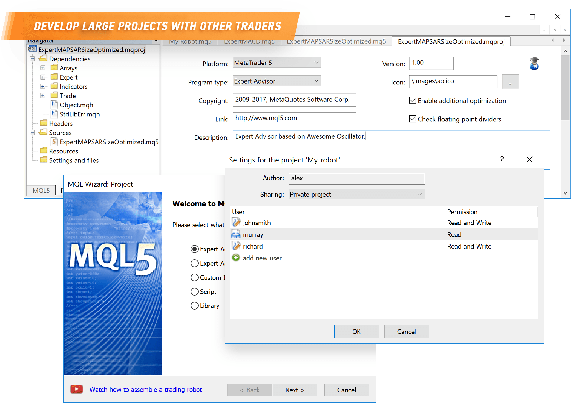 通过MetaTrader 5的共享项目与其他交易者们共同开发EA交