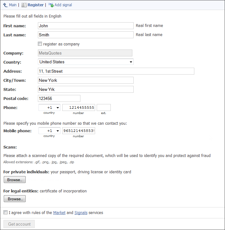 Registration form Registration form