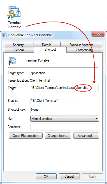 Launching MetaTrader 4 in Portable mode