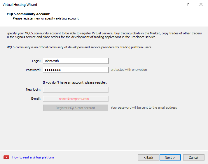 Enter your MQL5 account or register